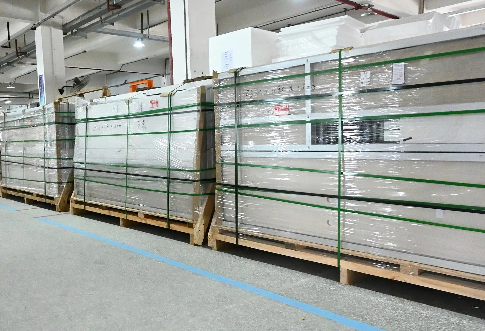 Packaged bathroom components prepared in the SALLY production environment